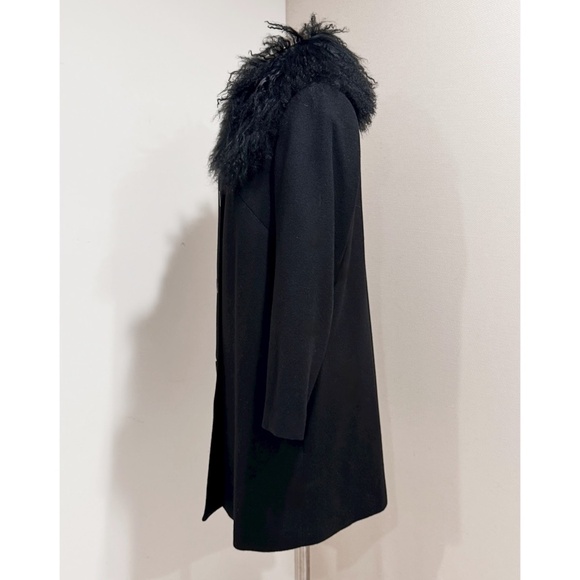 Sofia Cashmere Women's Black Mongolian Lamb Fur Trim Wool/Cashmere Coat Size 6 - Picture 3 of 9